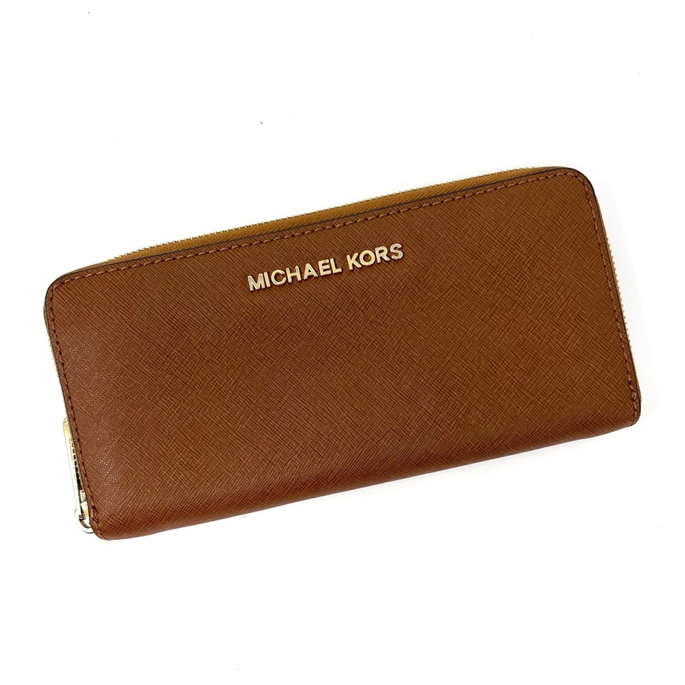Michael Kors Brown Saffiano Leather Zip Around Continental Accordion Wallet